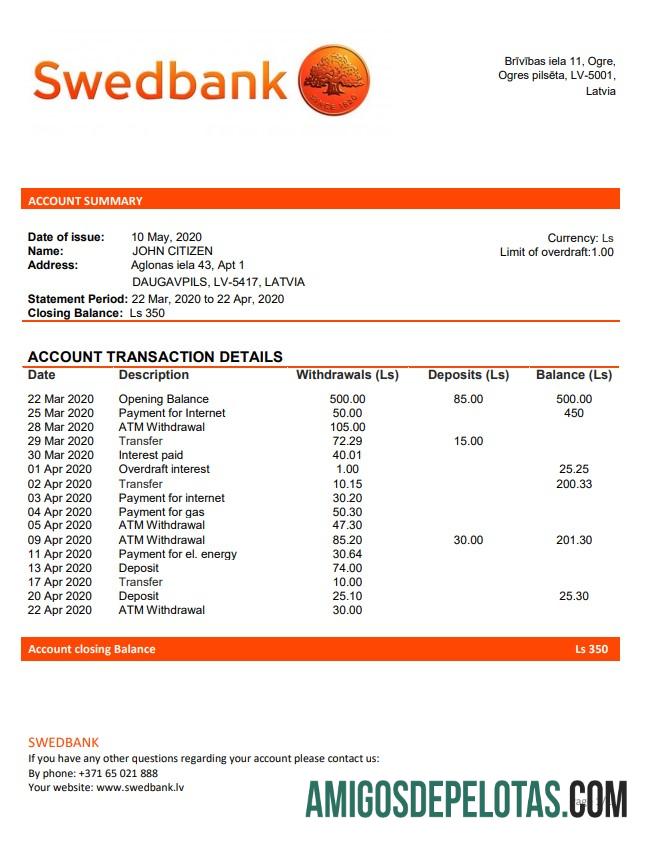 Latvia Swedbank amostra